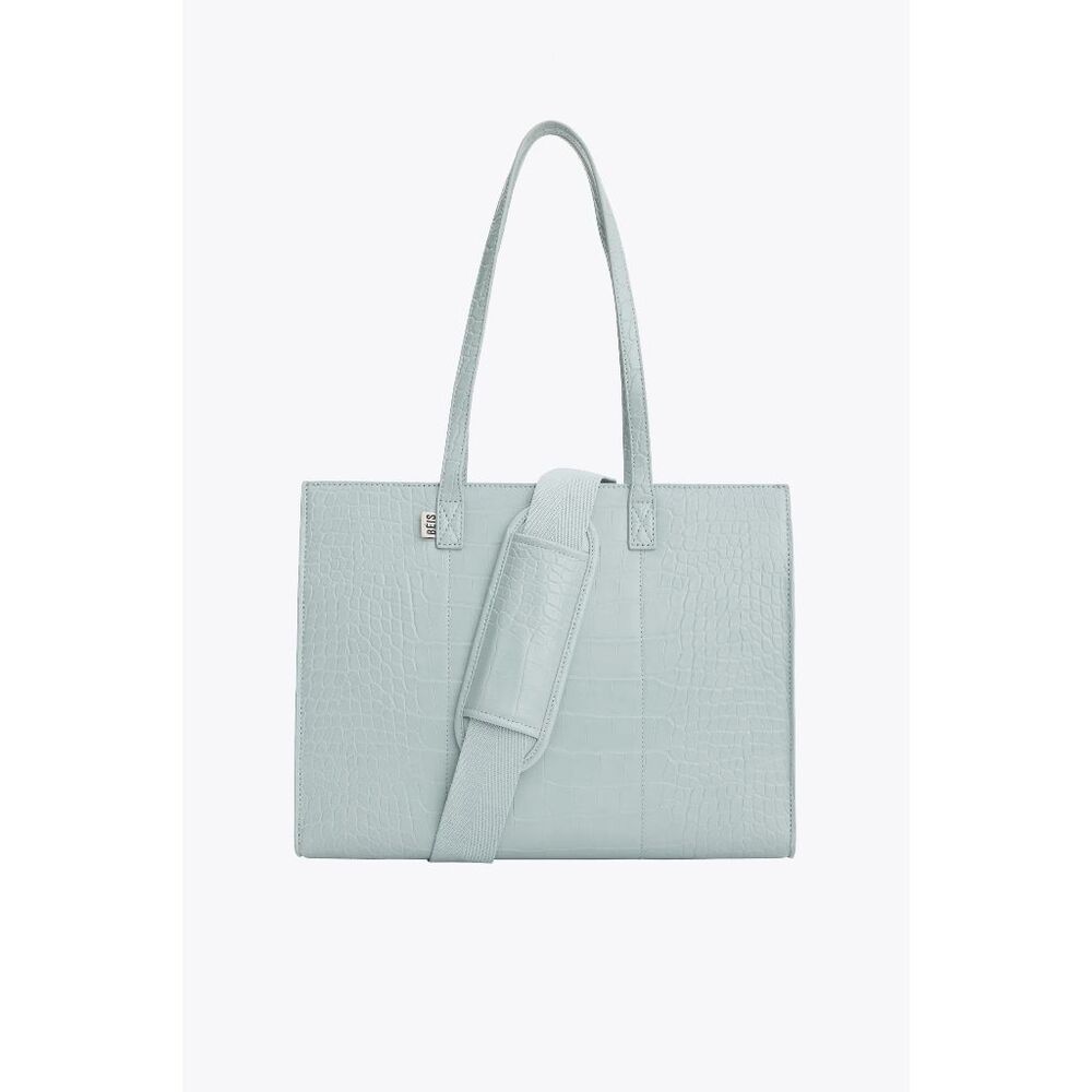 NWT BEIS Work Tote - Slate Blue/Gray - Embossed Faux Leather - Picture 3 of 7